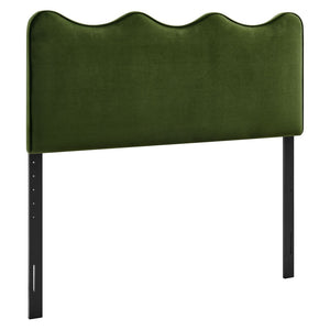 Modway Furniture Athena Scalloped Wave Velvet Queen Headboard Padded Glam Upholstered Bedroom Panel Moss Green MOD-7293-MOG