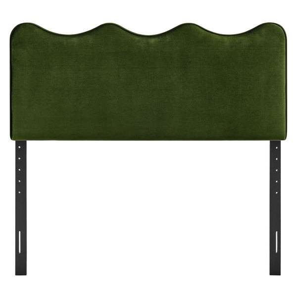 Modway Furniture Athena Scalloped Wave Velvet Queen Headboard Padded Glam Upholstered Bedroom Panel Moss Green MOD-7293-MOG
