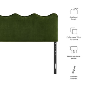 Modway Furniture Athena Scalloped Wave Velvet Queen Headboard Padded Glam Upholstered Bedroom Panel Moss Green MOD-7293-MOG