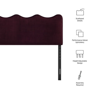Modway Furniture Athena Scalloped Wave Velvet Queen Headboard Padded Glam Upholstered Bedroom Panel Mulberry MOD-7293-MUL