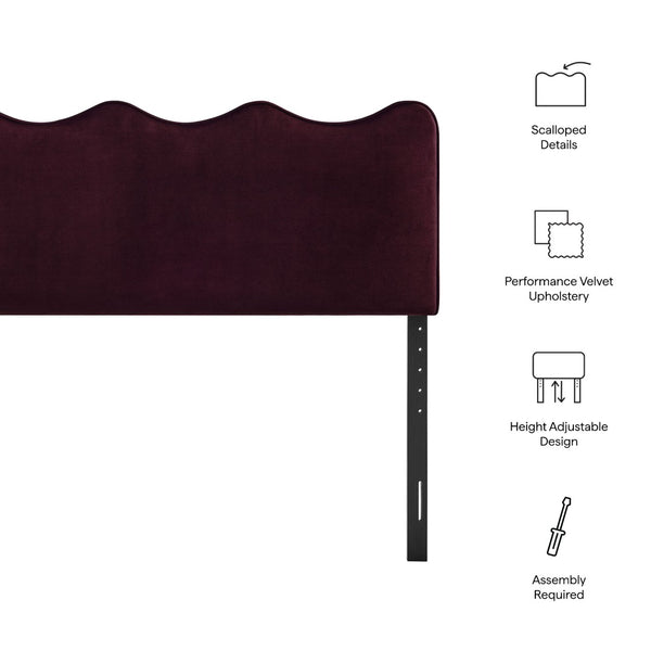 Modway Furniture Athena Scalloped Wave Velvet Queen Headboard Padded Glam Upholstered Bedroom Panel Mulberry MOD-7293-MUL
