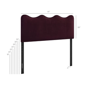 Modway Furniture Athena Scalloped Wave Velvet Queen Headboard Padded Glam Upholstered Bedroom Panel Mulberry MOD-7293-MUL