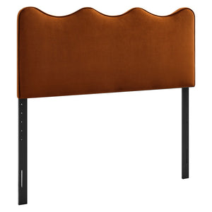 Modway Furniture Athena Scalloped Wave Velvet Queen Headboard Padded Glam Upholstered Bedroom Panel Rust MOD-7293-RUS