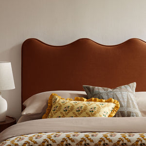 Modway Furniture Athena Scalloped Wave Velvet Queen Headboard Padded Glam Upholstered Bedroom Panel Rust MOD-7293-RUS