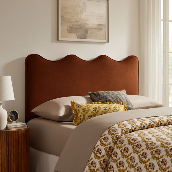 Modway Furniture Athena Scalloped Wave Velvet Queen Headboard Padded Glam Upholstered Bedroom Panel Rust MOD-7293-RUS