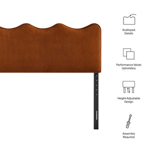 Modway Furniture Athena Scalloped Wave Velvet Queen Headboard Padded Glam Upholstered Bedroom Panel Rust MOD-7293-RUS