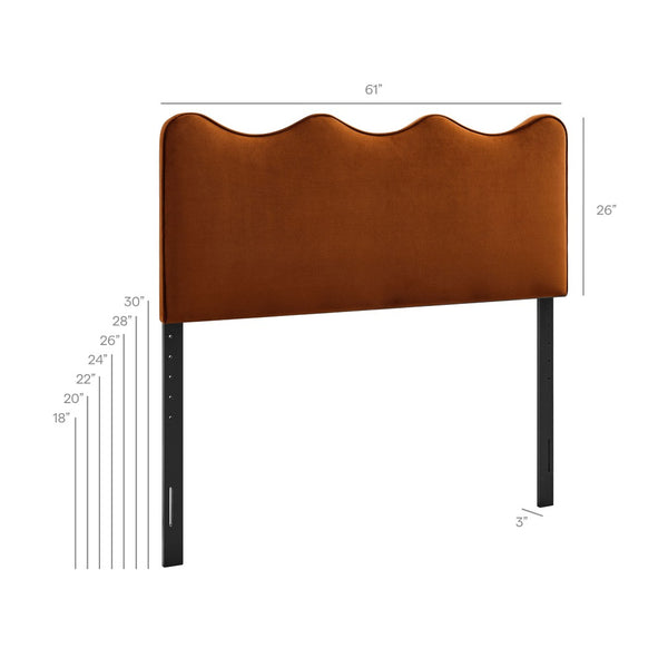 Modway Furniture Athena Scalloped Wave Velvet Queen Headboard Padded Glam Upholstered Bedroom Panel Rust MOD-7293-RUS