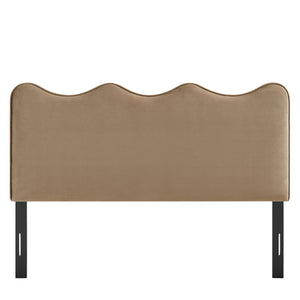 Modway Furniture Athena Scalloped Wave Velvet Queen Headboard Padded Glam Upholstered Bedroom Panel Taupe MOD-7293-TAU