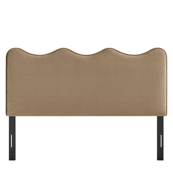 Modway Furniture Athena Scalloped Wave Velvet Queen Headboard Padded Glam Upholstered Bedroom Panel Taupe MOD-7293-TAU
