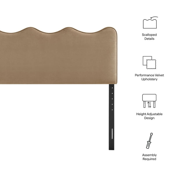 Modway Furniture Athena Scalloped Wave Velvet Queen Headboard Padded Glam Upholstered Bedroom Panel Taupe MOD-7293-TAU