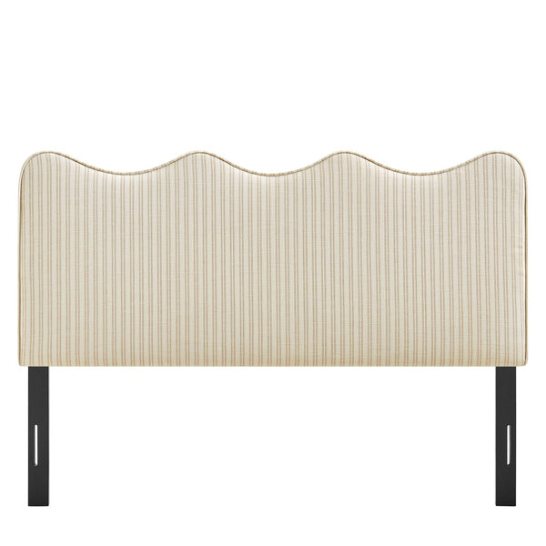 Modway Furniture Athena Scalloped Wave Linen Upholstered Queen Headboard with Foam Padded Panel Oatmeal MOD-7294-OAS