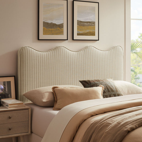 Modway Furniture Athena Scalloped Wave Linen Upholstered Queen Headboard with Foam Padded Panel Oatmeal MOD-7294-OAS