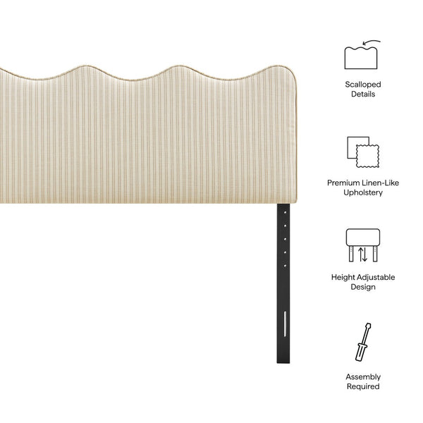 Modway Furniture Athena Scalloped Wave Linen Upholstered Queen Headboard with Foam Padded Panel Oatmeal MOD-7294-OAS
