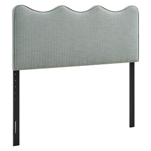 Modway Furniture Athena Scalloped Wave Linen Upholstered Queen Headboard with Foam Padded Panel Spa Blue Stripe MOD-7294-SPA