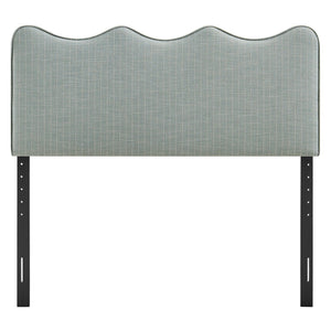 Modway Furniture Athena Scalloped Wave Linen Upholstered Queen Headboard with Foam Padded Panel Spa Blue Stripe MOD-7294-SPA