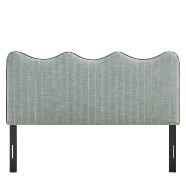 Modway Furniture Athena Scalloped Wave Linen Upholstered Queen Headboard with Foam Padded Panel Spa Blue Stripe MOD-7294-SPA