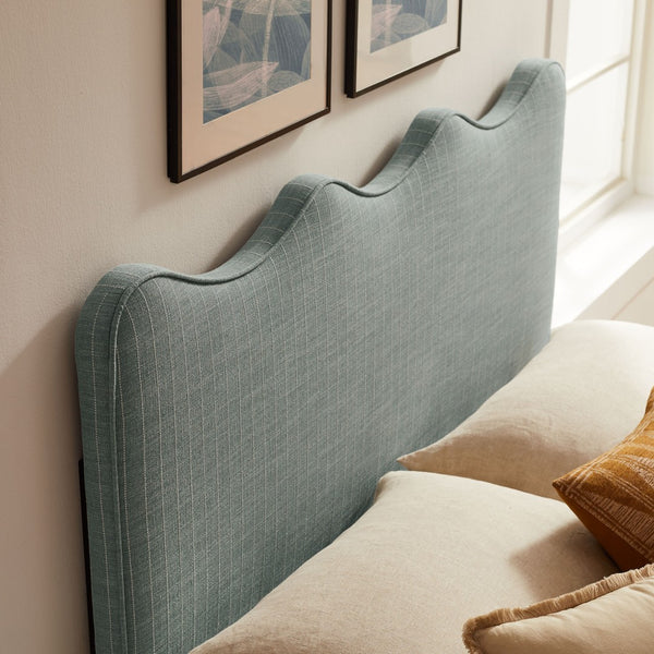 Modway Furniture Athena Scalloped Wave Linen Upholstered Queen Headboard with Foam Padded Panel Spa Blue Stripe MOD-7294-SPA