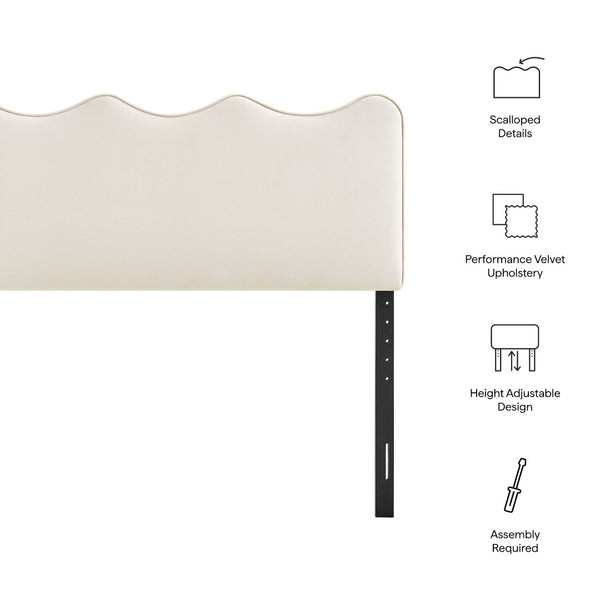Modway Furniture Athena Scalloped Velvet King Headboard with Foam Padding for a Vintage Bedroom Alabaster MOD-7295-ALA