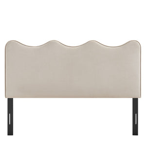 Modway Furniture Athena Scalloped Velvet King Headboard with Foam Padding for a Vintage Bedroom Almond MOD-7295-ALM