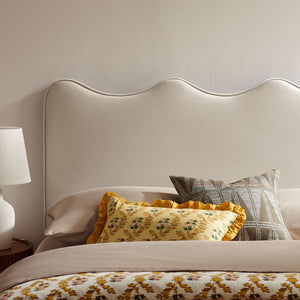 Modway Furniture Athena Scalloped Velvet King Headboard with Foam Padding for a Vintage Bedroom Almond MOD-7295-ALM