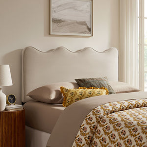 Modway Furniture Athena Scalloped Velvet King Headboard with Foam Padding for a Vintage Bedroom Almond MOD-7295-ALM