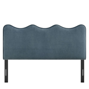 Modway Furniture Athena Scalloped Velvet King Headboard with Foam Padding for a Vintage Bedroom Cadet Blue MOD-7295-CAB
