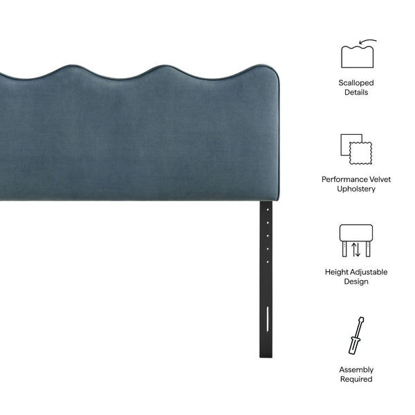 Modway Furniture Athena Scalloped Velvet King Headboard with Foam Padding for a Vintage Bedroom Cadet Blue MOD-7295-CAB