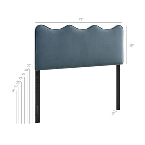 Modway Furniture Athena Scalloped Velvet King Headboard with Foam Padding for a Vintage Bedroom Cadet Blue MOD-7295-CAB