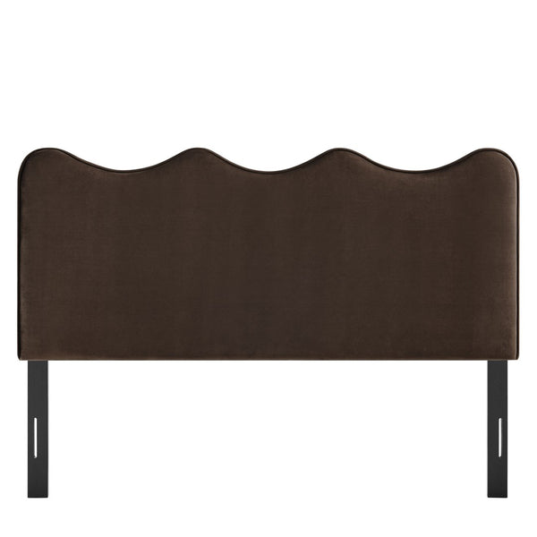 Modway Furniture Athena Scalloped Velvet King Headboard with Foam Padding for a Vintage Bedroom Chocolate Brown MOD-7295-CHB
