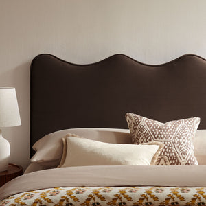 Modway Furniture Athena Scalloped Velvet King Headboard with Foam Padding for a Vintage Bedroom Chocolate Brown MOD-7295-CHB