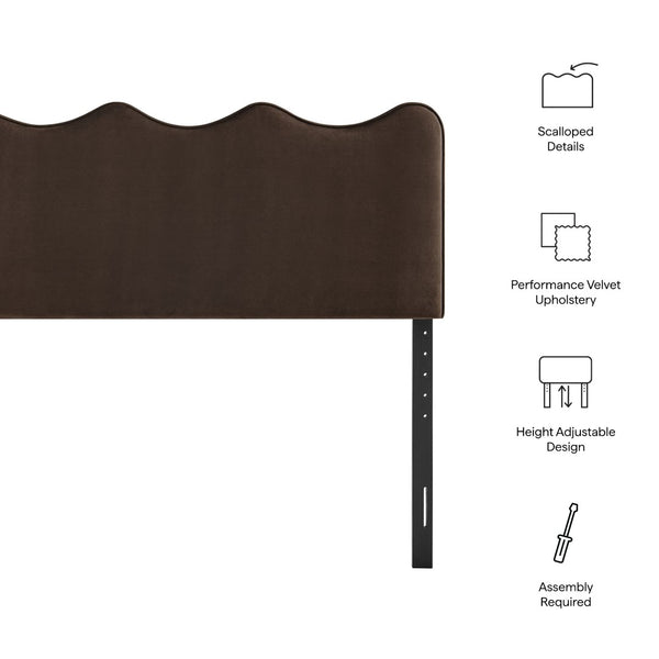 Modway Furniture Athena Scalloped Velvet King Headboard with Foam Padding for a Vintage Bedroom Chocolate Brown MOD-7295-CHB