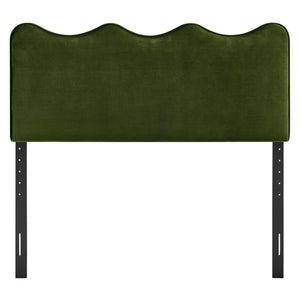 Modway Furniture Athena Scalloped Velvet King Headboard with Foam Padding for a Vintage Bedroom Moss Green MOD-7295-MOG