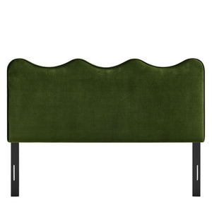 Modway Furniture Athena Scalloped Velvet King Headboard with Foam Padding for a Vintage Bedroom Moss Green MOD-7295-MOG