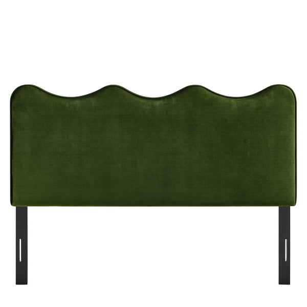Modway Furniture Athena Scalloped Velvet King Headboard with Foam Padding for a Vintage Bedroom Moss Green MOD-7295-MOG