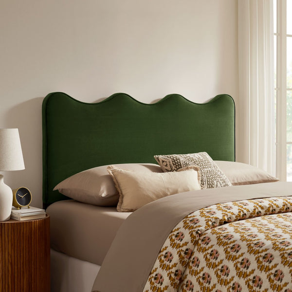 Modway Furniture Athena Scalloped Velvet King Headboard with Foam Padding for a Vintage Bedroom Moss Green MOD-7295-MOG