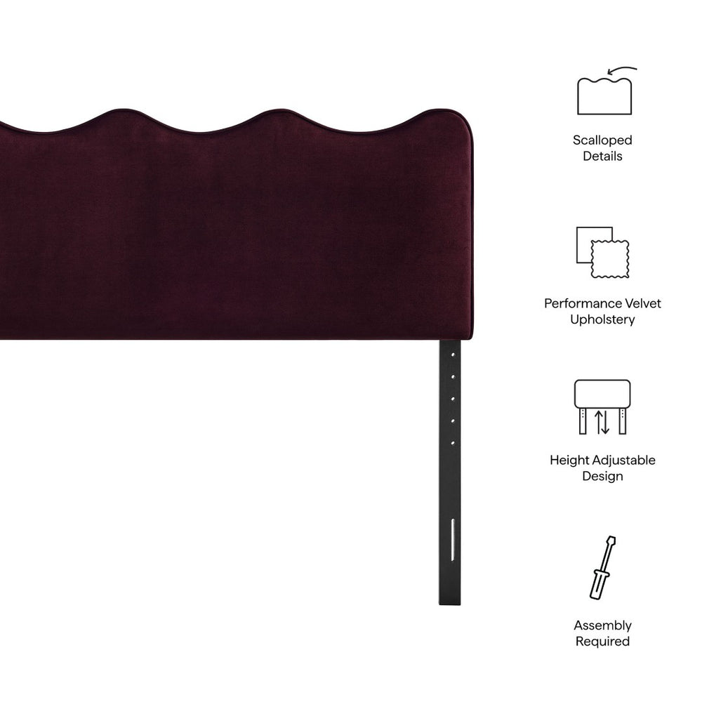 Modway Furniture Athena Scalloped Velvet King Headboard with Foam Padding for a Vintage Bedroom Mulberry MOD-7295-MUL