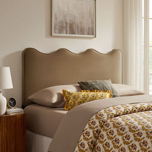 Modway Furniture Athena Scalloped Velvet King Headboard with Foam Padding for a Vintage Bedroom Taupe MOD-7295-TAU