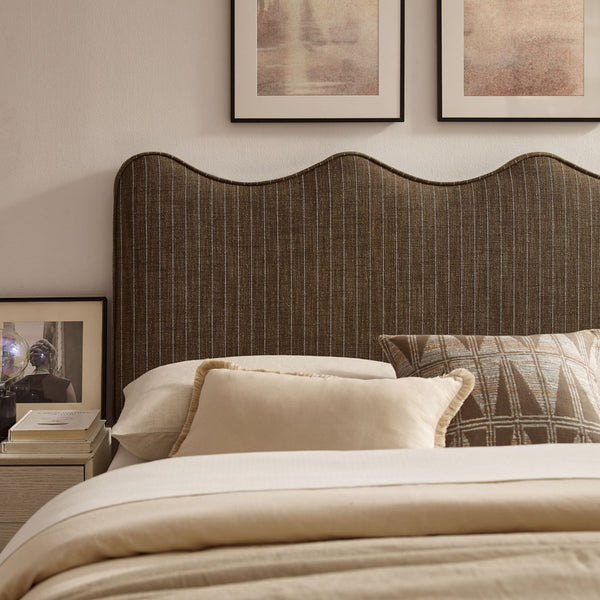 Modway Furniture Athena Scalloped Wave Linen Upholstered King Headboard with Foam Padding by Modway Earth Stripe MOD-7296-ETS