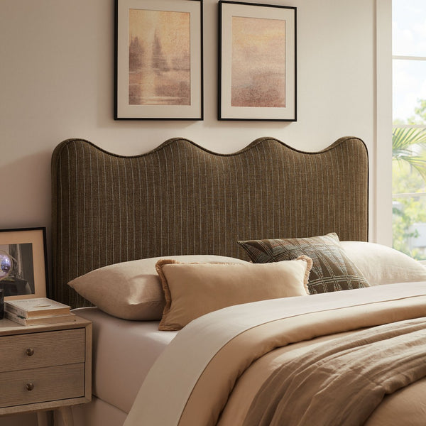 Modway Furniture Athena Scalloped Wave Linen Upholstered King Headboard with Foam Padding by Modway Earth Stripe MOD-7296-ETS