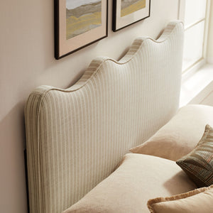 Modway Furniture Athena Scalloped Wave Linen Upholstered King Headboard with Foam Padding by Modway Oatmeal Stripe MOD-7296-OAS