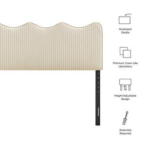 Modway Furniture Athena Scalloped Wave Linen Upholstered King Headboard with Foam Padding by Modway Oatmeal Stripe MOD-7296-OAS