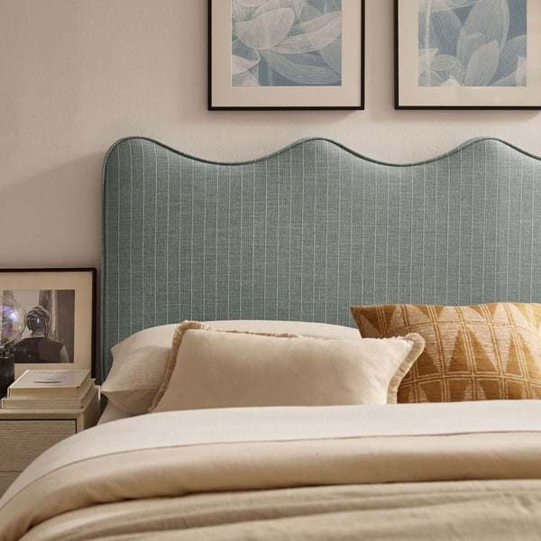 Modway Furniture Athena Scalloped Wave Linen Upholstered King Headboard with Foam Padding by Modway Spa Blue Stripe MOD-7296-SPA