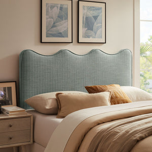 Modway Furniture Athena Scalloped Wave Linen Upholstered King Headboard with Foam Padding by Modway Spa Blue Stripe MOD-7296-SPA