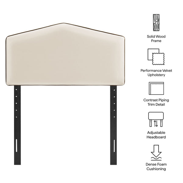Modway Furniture Cosette Performance Velvet Upholstered Headboard with Foam Padding and Tailored Piping Alabaster MOD-7297-ALA