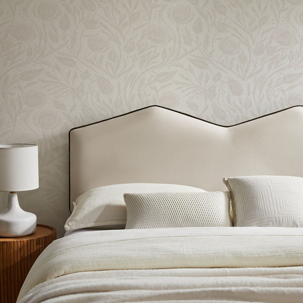 Modway Furniture Cosette Modway Velvet Upholstered Headboard Dual Peak Piped Trim Full Bedroom Accent Alabaster MOD-7298-ALA