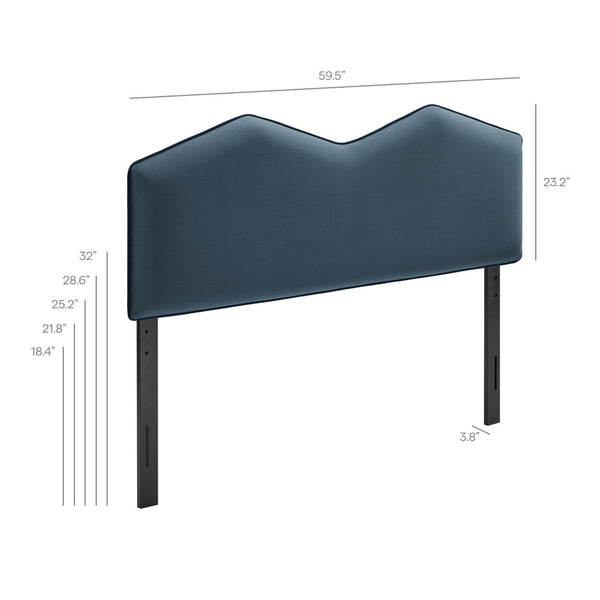 Modway Furniture Cosette Modway Velvet Upholstered Headboard Dual Peak Piped Trim Full Bedroom Accent Cadet Blue MOD-7298-CAB
