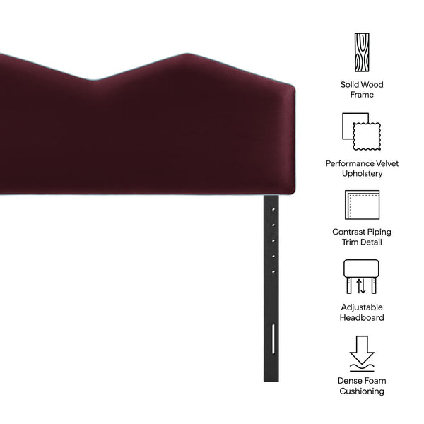 Modway Furniture Cosette Modway Velvet Upholstered Headboard Dual Peak Piped Trim Full Bedroom Accent Mulberry MOD-7298-MUL