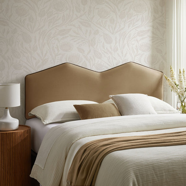 Modway Furniture Cosette Modway Velvet Upholstered Headboard Dual Peak Piped Trim Full Bedroom Accent Taupe MOD-7298-TAU