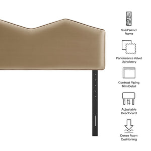Modway Furniture Cosette Modway Velvet Upholstered Headboard Dual Peak Piped Trim Full Bedroom Accent Taupe MOD-7298-TAU