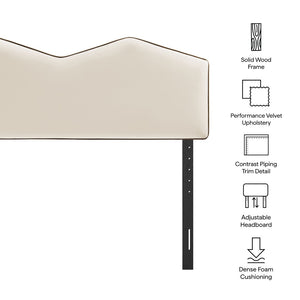 Modway Furniture Cosette Modway Velvet King Headboard with Dual Peak Silhouette and Piping Trim Alabaster MOD-7300-ALA